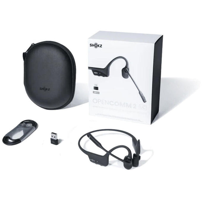 SHOKZ OpenComm2 USB-A | Écouteurs à conduction osseuse - Bluetooth - Adaptateur USB-A - Microphone - Noir