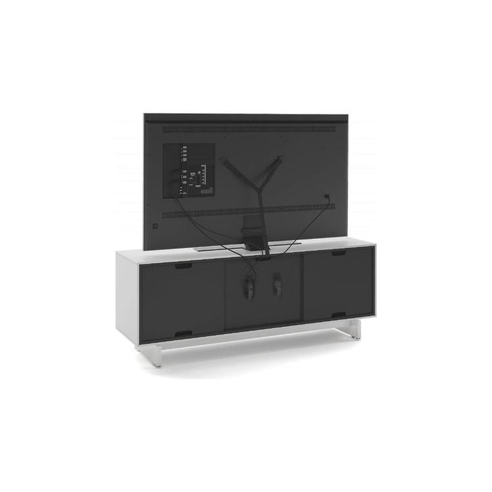 BDI BDIAL7477MESW | Meuble multimédia - Tiroir central - Portes à persiennes - Blanc Satin-SONXPLUS.com