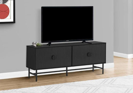 Monarch Specialties I 2733 | Meuble pour téléviseur 60'' - Base de métal noir - 2 portes noires-SONXPLUS.com