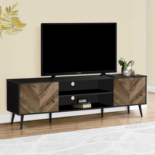 Monarch Specialties I 2781 | Meuble pour téléviseur 72'' - Base noir - Avec 2 portes simili-bois-SONXPLUS.com