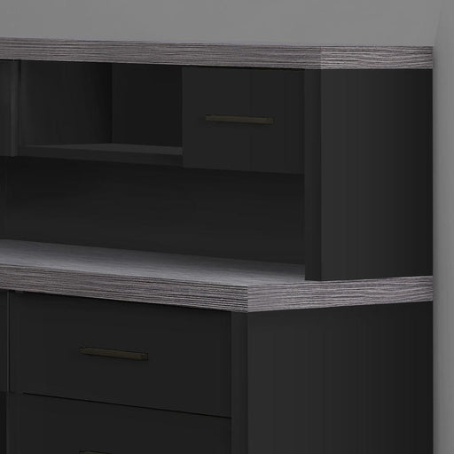 Monarch Specialties I 7430 | Meuble d'ordinateur - En coin - Conception en L - Orientation gauche ou droite - Avec tiroirs - Dessus gris - Noir-SONXPLUS.com