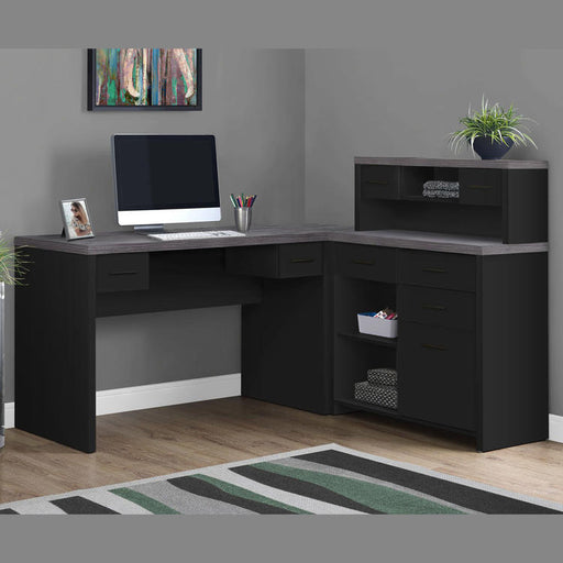 Monarch Specialties I 7430 | Meuble d'ordinateur - En coin - Conception en L - Orientation gauche ou droite - Avec tiroirs - Dessus gris - Noir-SONXPLUS.com