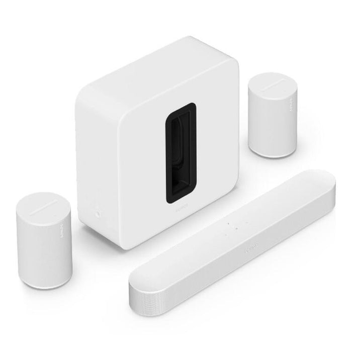 Sonos | Ensemble immersif haut de gamme avec Beam + Sub 4 + 2 Era 100 - Sans fil - Wi-Fi - Blanc-SONXPLUS.com