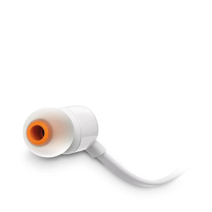 JBL Tune 110 | Écouteurs filaire intra-auriculaires - Avec télécommande 1 bouton - Microphone - Blanc-SONXPLUS.com