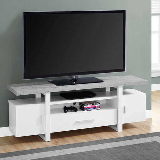 Monarch Specialties I 2725 | Meuble TV - 60" - Dessus en simili-ciment - Blanc-SONXPLUS.com