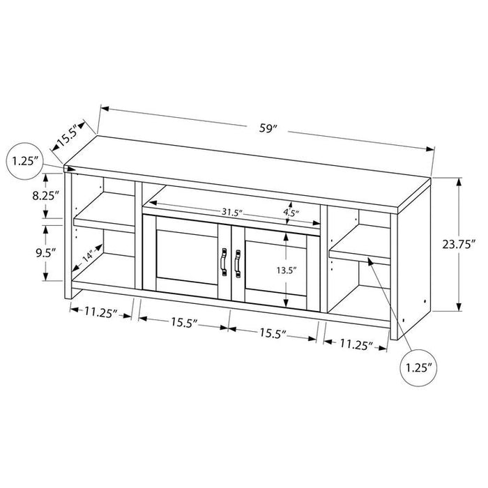 Monarch Specialties I 2744 | Meuble TV - 60" - Imitation bois - Pin d'or-SONXPLUS.com