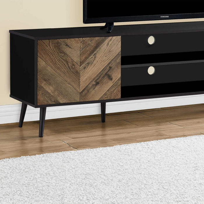 Monarch Specialties I 2781 | Meuble pour téléviseur 72'' - Base noir - Avec 2 portes simili-bois-SONXPLUS.com