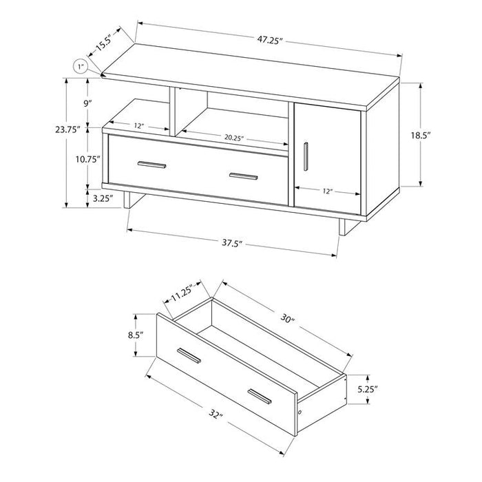 Monarch Specialties I 2803 | Meuble TV - 48" - Avec rangement - Imitation bois - Brun/Noir-SONXPLUS.com