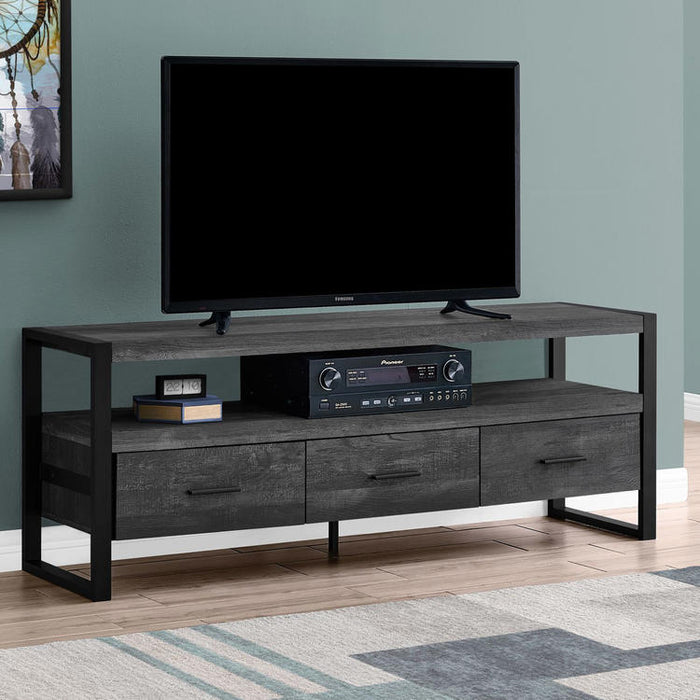 Monarch Specialties I 2823 | Meuble TV - 60" - 3 Tiroirs - Imitation Bois - Noir-SONXPLUS.com