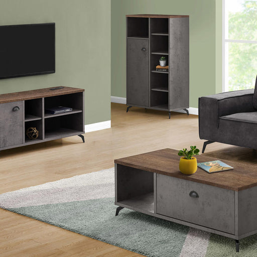 Monarch Specialties I 2830 | Meuble TV - 48" - Imitation bois - Brun moyen - Imitation de béton gris-SONXPLUS.com