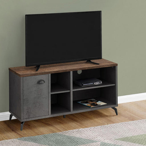 Monarch Specialties I 2830 | Meuble TV - 48" - Imitation bois - Brun moyen - Imitation de béton gris-SONXPLUS.com