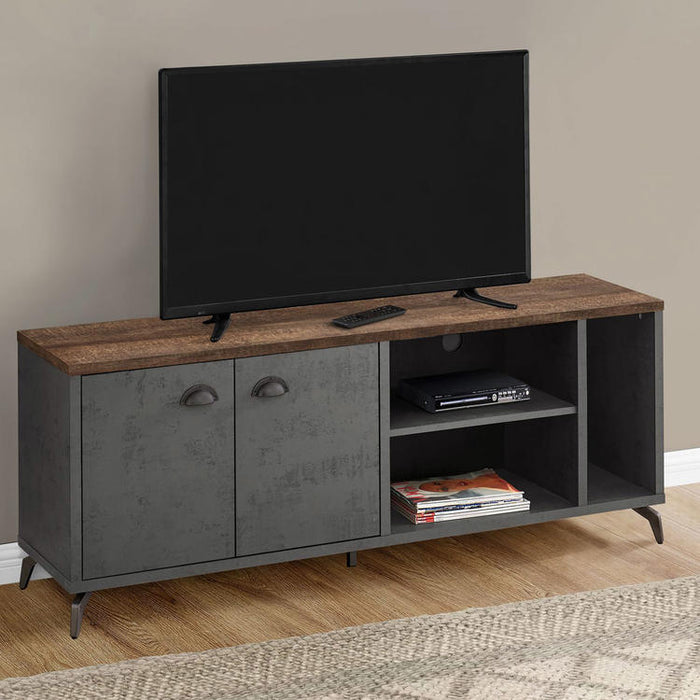 Monarch Specialties I 2831 | Meuble TV - 60" - Imitation bois - Brun moyen - Imitation de béton gris-SONXPLUS.com