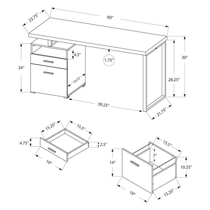 Monarch Specialties I 7143 | Meuble d'ordinateur - 60" - Métal argent - Espresso-SONXPLUS.com