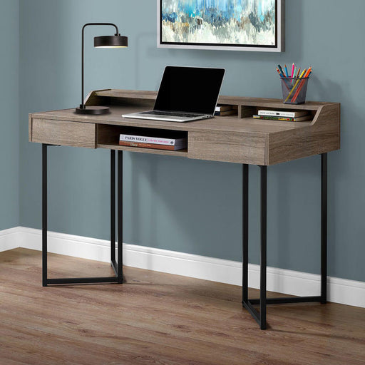 Monarch Specialties I 7360 | Meuble d'ordinateur - 48" - Avec tiroirs - Métal noir - Taupe foncé-SONXPLUS.com