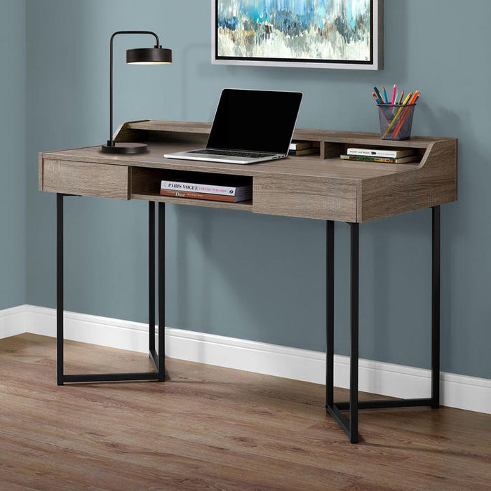 Monarch Specialties I 7360 | Meuble d'ordinateur - 48" - Avec tiroirs - Métal noir - Taupe foncé-SONXPLUS.com