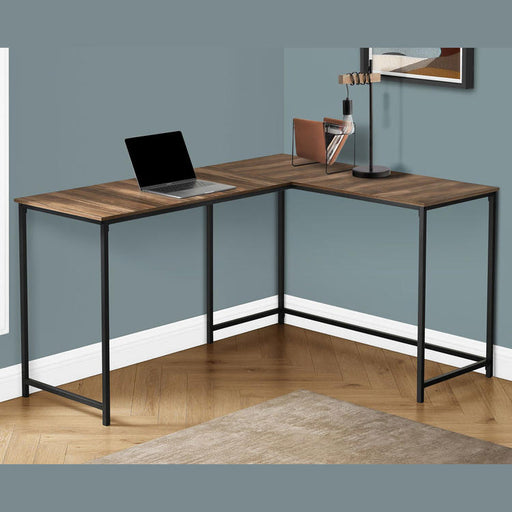 Monarch Specialties I 7391 | Meuble d'ordinateur - 58" - En coin - Conception en L - Métal noir - Immitation bois brun-SONXPLUS.com