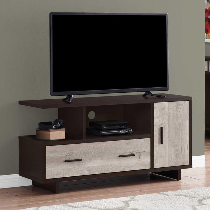 Monarch Specialties I2805 | Meuble TV - 48" - 1 Tiroir - 1 Armoire - Espresso/Taupe-SONXPLUS.com