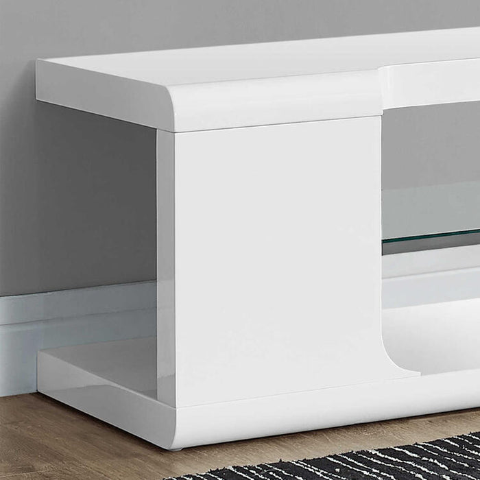 Monarch Specialties I3535 | Meuble TV - 60" - 1 Tablette en verre - Blanc-SONXPLUS.com