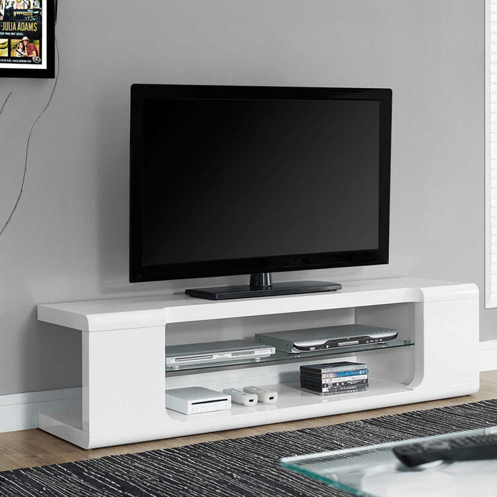 Monarch Specialties I3535 | Meuble TV - 60" - 1 Tablette en verre - Blanc-SONXPLUS.com