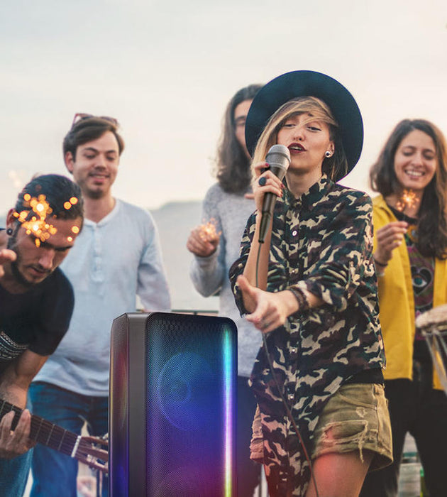 Samsung MXST50B | Haut-parleur portable puissant - Tour de son - Bluetooth - 240W - Fonction Karaoké - Lumières à DEL - Connexion Bluetooth multiple - Noir-SONXPLUS.com